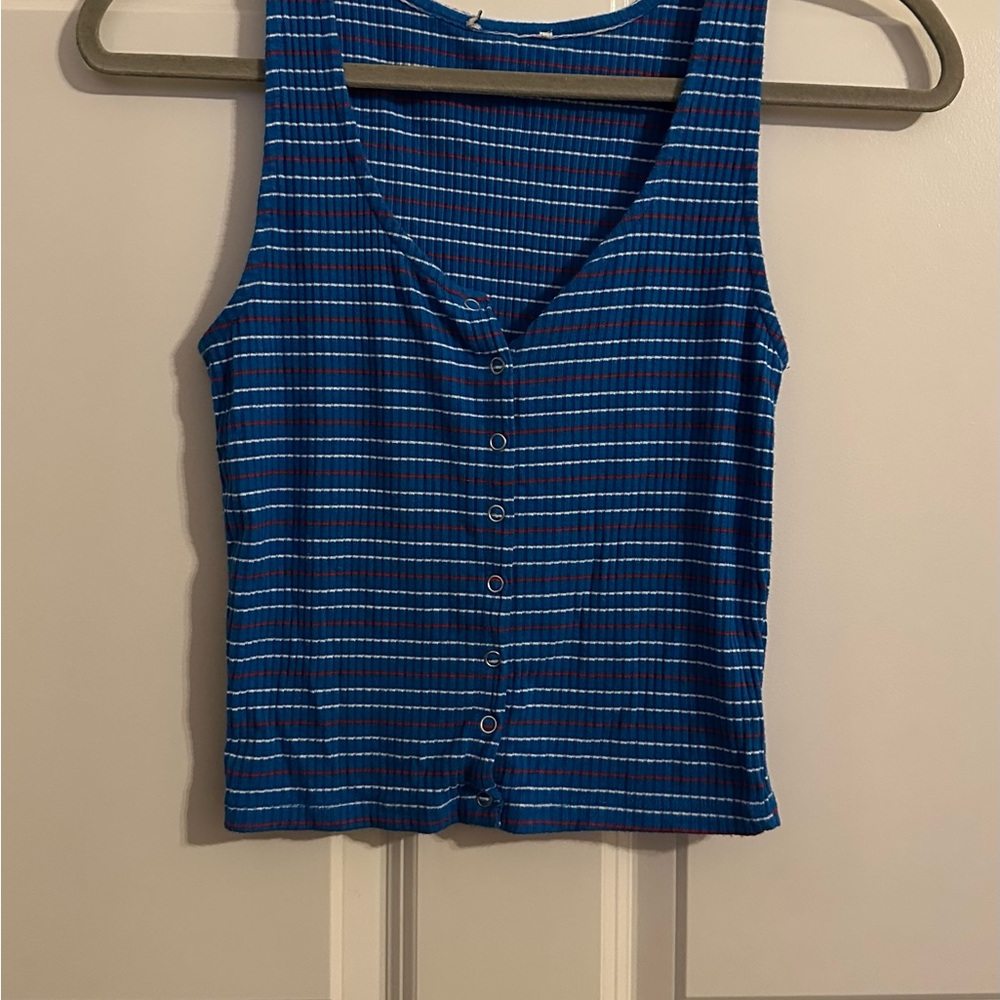 Blue Striped Button-Up Tank Top